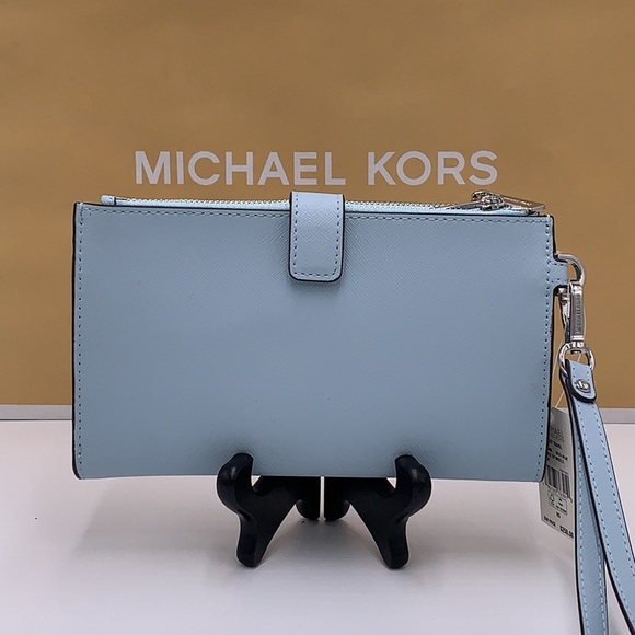 MICHAEL KORS LG DOUBLE ZIP WRISTLET Phone Case Holder Wallet Vista Blue - Picture 6 of 14